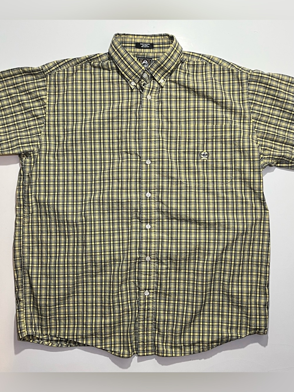 Men’s Cinch Short Sleeve Plaid Button Down Shirt, Size Large, Yellow